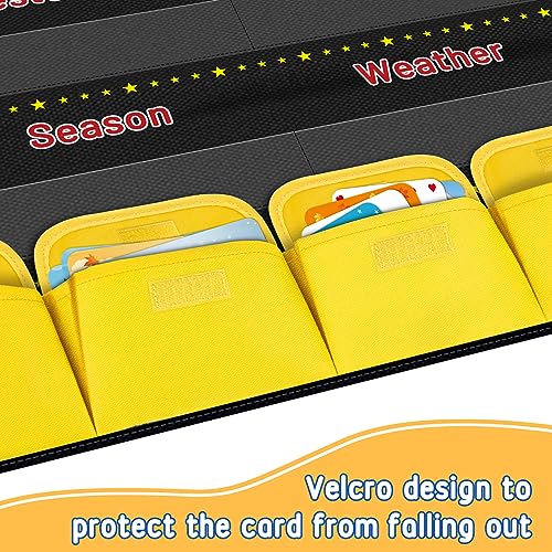 Calendar and Weather Pocket Chart for Kids Learning, Large 44.5”x28” Homeschooling Calendar Pocket Chart with 113 Cards, Teacher and Back to School Supplies - color: Black