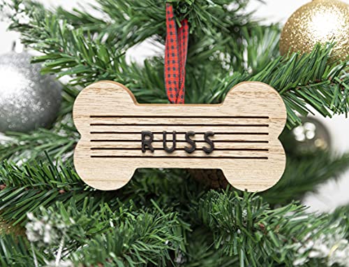 Pearhead Pet Letterboard Bone Holiday Christmas Tree Ornament, Pet Owner Christmas Keepsake, Wood with Buffalo Check Hanging Ribbon - color: Bone Letterboard Onament, size: 1-Pack