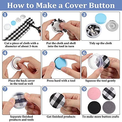 100 Sets Cover Buttons Kit with Tools - Size 60/1.5 Inch DIY Fabric Cloth Cover Buttons with Wire Backs - size: Size 60 / 1.5 Inch