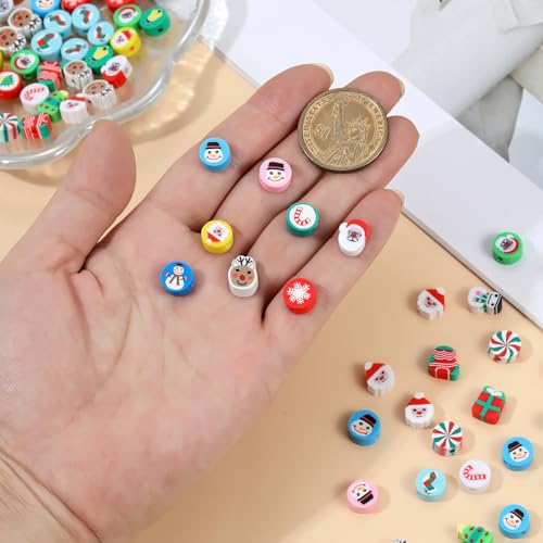 100 Pcs Polymer Clay Christmas Beads for Making Bracelets, 10mm Christmas Spacer Beads Charms for Women Jewelry Making DIY Xmas (Christmas D) - color: Christmas D