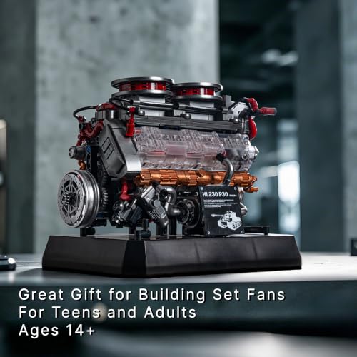 Engine Building Kit for Adults, 1236-Piece Mechanical Engine Model Building Set with Transparent Hood, Turbocharger Details and Display Base, Collectible Engine Model Kit for Adults & Teens 14+