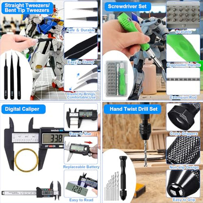 Gundam Tool Kit, 192 Pcs Professional Model Tool Kit for Gundam, Modeling Tools for Models with Decals Sticker Operated Box, Model Building Tools Hobby Tools Craft Set for Repairing Fixing Painting - color: 192 Pcs