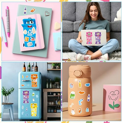 24 Sheets Recycling Bin Make a Face Sticker, Make Your Own Trash Bin Stickers Mix and Match Sticker for Home School Classroom Crafts Activities Reward Birthday Party Favors - style: Trash Sorting