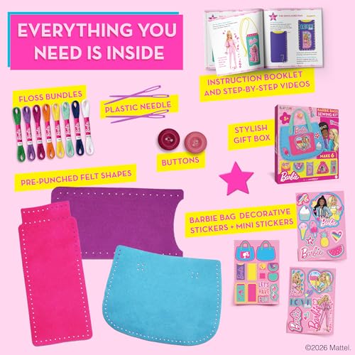 Barbie® Sew Your Own Minibag Kit for Kids Ages 6-12 - 6 Felt Bag Projects