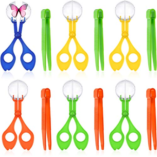 Mudder 12 Pcs Sensory Bin Tools, 6 Bug Catching Tweezers & 6 Scoopers, Hands Fine Motor Tool Set, Fine Motor Skills Toys Backyard Explorer Outdoor Tool Nature Exploration Observation
