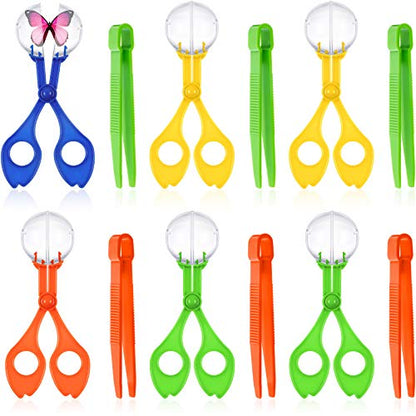 Mudder 12 Pcs Sensory Bin Tools, 6 Bug Catching Tweezers & 6 Scoopers, Hands Fine Motor Tool Set, Fine Motor Skills Toys Backyard Explorer Outdoor Tool Nature Exploration Observation
