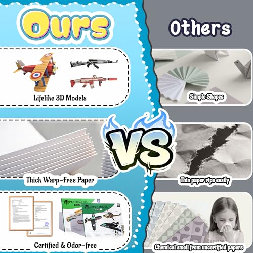 2 Themes in 1, 3D Paper Building Model, DIY Origami Kit for Kids Ages 8-12, Includes 16 Pre-cut, Easy-to-Assemble Aircraft & Weapon 3D Paper Building Models, Airplane Origami Kit for Kids Ages 8-12 - style: 2 Themes in 1