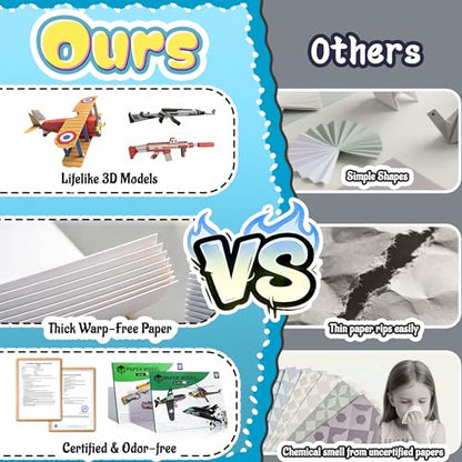 2 Themes in 1, 3D Paper Building Model, DIY Origami Kit for Kids Ages 8-12, Includes 16 Pre-cut, Easy-to-Assemble Aircraft & Weapon 3D Paper Building Models, Airplane Origami Kit for Kids Ages 8-12 - style: 2 Themes in 1