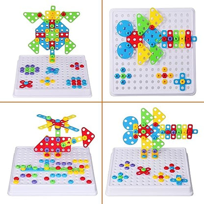 STEM Drill & Build Kit for Kids Ages 3-8 | Electric Toy Drill with 193+ Pieces (Screws, Nuts, Rainbow Fasteners) | Creative Design Construction Toys for Boys Girls | Gift for Birthdays, Christmas