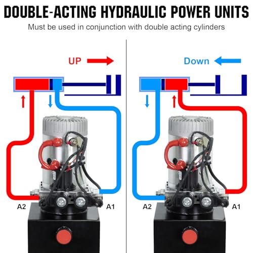 DC HOUSE Electric Hydraulic Pump Unit Metal Reservoir for Dump Trailer (Double Acting 10 Quart) - size: 10 Quart Double