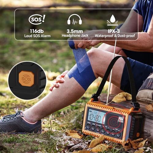 NOAA Weather Alert Radio, 5000mAh Solar Hand Crank Emergency Radio - color: Wax Yellow