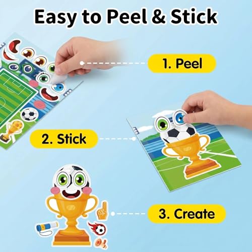 Soccer Make a Face Stickers 24 Sheets, Sports Crafts for Boys - color: Soccer