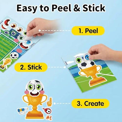 Soccer Make a Face Stickers 24 Sheets, Sports Crafts for Boys - color: Soccer
