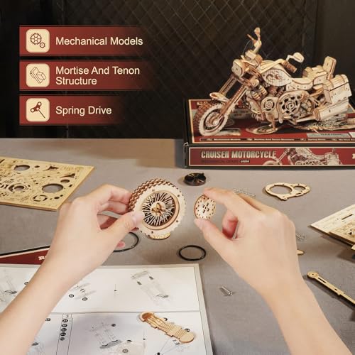 ROKR 3D Wooden Puzzles for Adults 1:8 Scale Motorcycle Model Car Kits to Build - DIY Wood Craft Hobbies for Adults/Men/Women Cool Gifts Home Decor