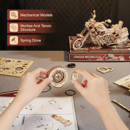 ROKR 3D Wooden Puzzles for Adults 1:8 Scale Motorcycle Model Car Kits to Build - DIY Wood Craft Hobbies for Adults/Men/Women Cool Gifts Home Decor