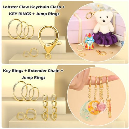 PAXCOO 300PCS Keychain Making Kit, Keychain Craft Supplies Including Key Chain Clips, Lanyard Snap Hooks, Key Rings and Jump Rings for Key Chain Making, Purse Making, Lanyard Making - color: Gold