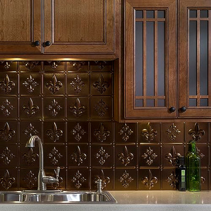 FASÄDE Fleur-de-lis Decorative Vinyl Backsplash 15 sq ft Kit in Oil-Rubbed Bronze - color: Oil-Rubbed Bronze