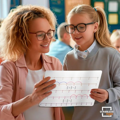 SCRIBBLEDO Fraction 9”x12” Dry Erase Number Line for Students Small White Board Dry Erase Sheets Math Manipulatives Numberline Homeschool Supplies Teacher Classroom Pack of 10 Sheets