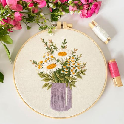 Myfelicity Embroidery kit,Floral Embroidery Art Kit, Set of 3, Decorative Pitcher Designs with Sunflowers and Wildflowers