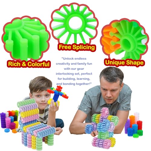 STEM Building Blocks Toys for Kids – Educational and Safe Gear Interlocking Construction Playset – Develop Creativity Preschool Brain Teaser Toys Gift for 3 4 5 Years Old Kids Boys Girls