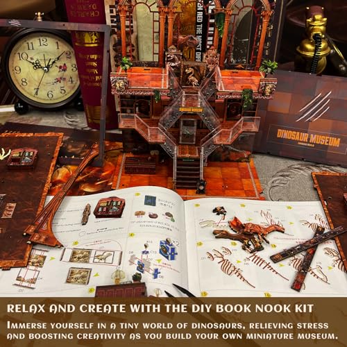 VORATHIS Dinosaur Book Nook Kit LED, 3D Wooden Puzzle Museum for Adults