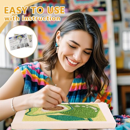 DOODLREAM Fresh Avocado Punch Needle Kit for Beginner 9.4" x 9.4" - color: Avocado
