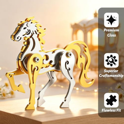 3D Metal Puzzle Mechanical Model Kit Gold Horse Stainless Steel - color: C09-gold Horse
