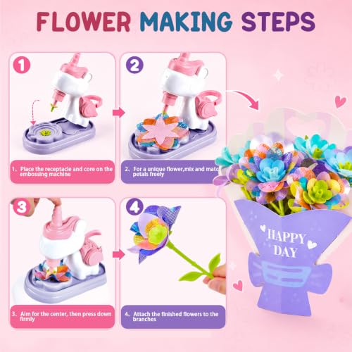 TUZT Fabric Flower Bouquets Toys, Flower Making Kit for Kids with Unicorn Machine & Clay, Reusable DIY Bouquets Maker Craft for Toddler Kids 3 4 5 6 7 8 Year Old