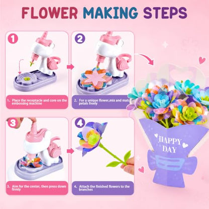 TUZT Fabric Flower Bouquets Toys, Flower Making Kit for Kids with Unicorn Machine & Clay, Reusable DIY Bouquets Maker Craft for Toddler Kids 3 4 5 6 7 8 Year Old