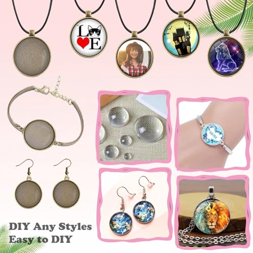 J6QIHANG Pendant Trays Set with Glass Cabochons for Jewelry Making - color: 3-Round Bronze