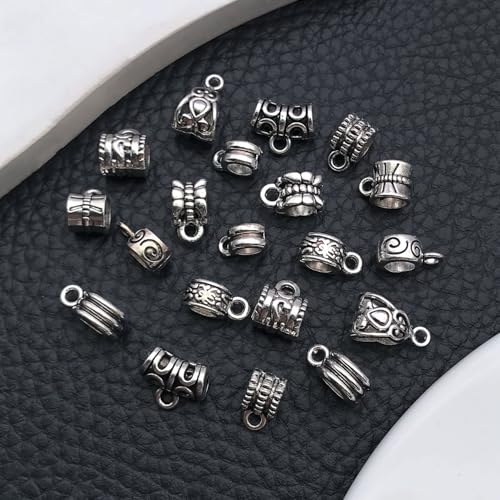WOCRAFT 60pcs Antique Silver Bails Space Beads Bracelet Charms for Jewelry Making Sets DIY Necklace Bracelet Keychain Crafting Charms Kit Craft Supplies (SN851) - color: Antique Silver, size: Bails Charms