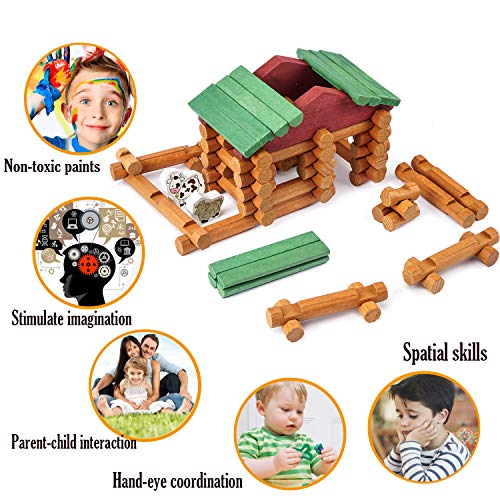 Wondertoys 170 Pieces Wood Logs Set Ages 3+, Classic Building Log Toys for Boy, Creative Construction Engineering Educational Gifts - style: 170 PCS