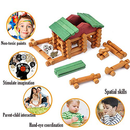 Wondertoys 170 Pieces Wood Logs Set Ages 3+, Classic Building Log Toys for Boy, Creative Construction Engineering Educational Gifts - style: 170 PCS