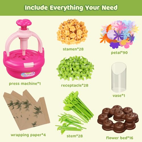 TingingYuli Flower Press Kit for Kids, DIY Flower Bouquet Maker, Ages 4-8 - color: Rose