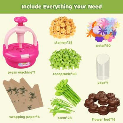 TingingYuli Flower Press Kit for Kids, DIY Flower Bouquet Maker, Ages 4-8 - color: Rose