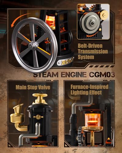 ROKR Industrial City Series 3D Puzzle Mechanical DIY Model Set with Light & Movement Thermo Engine（CGM03）-DIY Educational STEM Toy for Adults & Teens, Retro Industrial Decor
