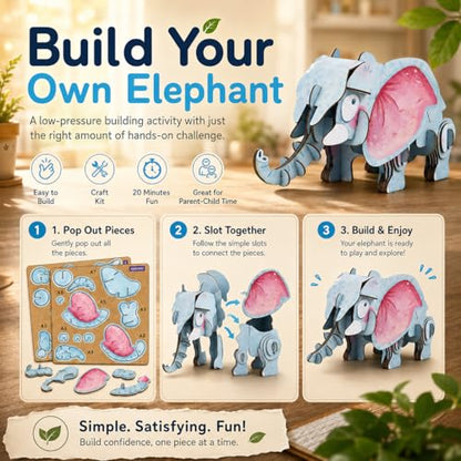 MierEdu Build 'N' Sound 3D Puzzle for Kids, Animal Puzzle with Sound Module, Educational STEM Craft Kit, FSC Paper Model Building Toy Gift for Ages 6+ - color: African Elephant
