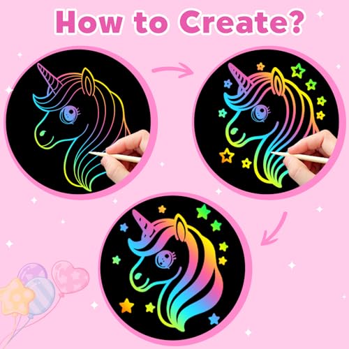 ZMLM Scratch Paper Art-Crafts Gift: 2 Pack Rainbow Notebooks Supplies Toys - color: Pink & Yellow
