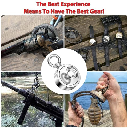 FINDMAG 1000 LBS Magnet Fishing Kit, 2.95 Inch Double Sided Fishing Magnet - color: Double Hole, size: 2.95 inches(75mm)-1000lb