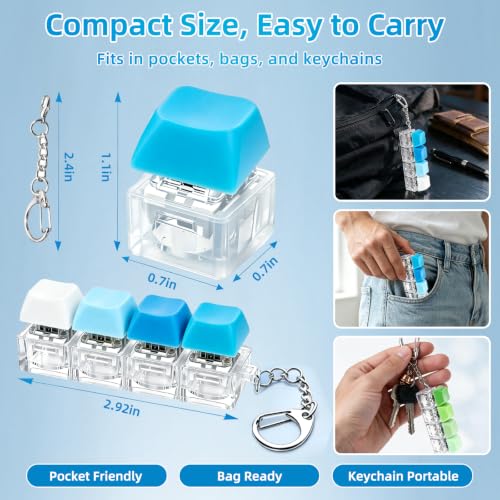 2 PCS Keyboard Fidget Toy, Decompression Button Clicker Keychain, Portable Tactile Sensory Toys, Stocking Stuffers for Stress Relief, Autism, ASMR, Adults, Teens - color: Green+blue