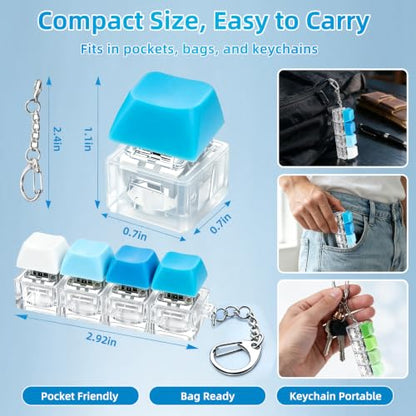 2 PCS Keyboard Fidget Toy, Decompression Button Clicker Keychain, Portable Tactile Sensory Toys, Stocking Stuffers for Stress Relief, Autism, ASMR, Adults, Teens - color: Green+blue