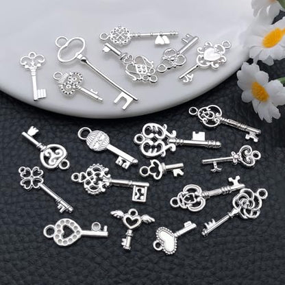 WOCRAFT 60pcs Bright Silver Small Key Charms Bracelet Charms for Jewelry Making Sets DIY Necklace Bracelet Keychain Crafting Charms Kit Craft Supplies (SN926) - color: Bright Silver, size: Small Key Charms