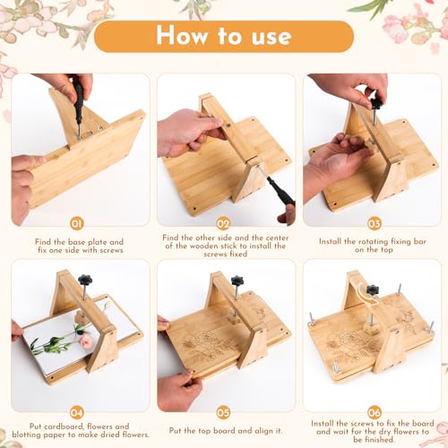 NIUGRECF 1Set Large Wooden Flower Press Kit - Even Pressure Flowers Pressed DIY Arts Set for Making Dried Flower/Plant（11in*7in）