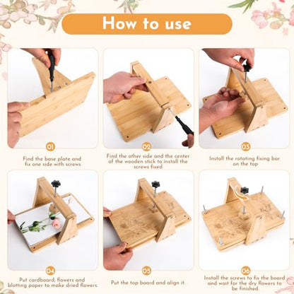 NIUGRECF 1Set Large Wooden Flower Press Kit - Even Pressure Flowers Pressed DIY Arts Set for Making Dried Flower/Plant（11in*7in）