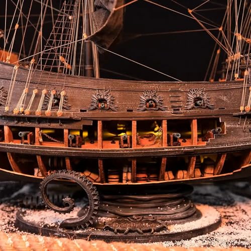 OcCre Flying Dutchman Ship Model Kit #14010 (Delux Set Model with Paints, Stand and LED Light) - color: Delux Set - Model with Paints, Stand and LED Lights