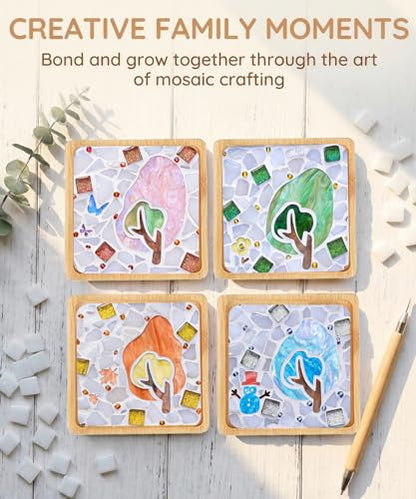 Kids Mosaic Coaster Kit – 4-Pack, Non-Toxic Crafts Ages 6-12 - color: Sweet style