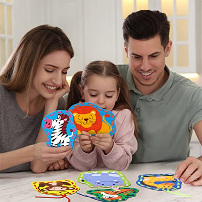SpriteGru 9 Pieces Kids Lacing Cards, Double Sided Sewing Cards in 9 Wild Animals with 9 Colorful Laces, Imagination Development Lacing Toys Games for Children Educational and Learning Activity - color: Animals