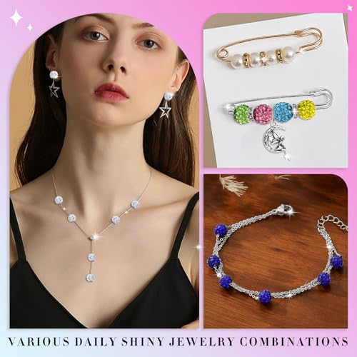 Dowarm 480PCS 10mm Rhinestone Beads Kit for Jewelry Making Baseball Necklace Friendship Bracelet, Round Disco Ball Rhinestone Clay Beading Set with Crackle Spacer Beads Charms for DIY Crafting - color: Mix 20 Colors