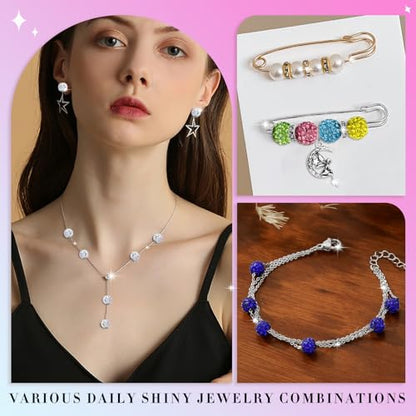 Dowarm 480PCS 10mm Rhinestone Beads Kit for Jewelry Making Baseball Necklace Friendship Bracelet, Round Disco Ball Rhinestone Clay Beading Set with Crackle Spacer Beads Charms for DIY Crafting - color: Mix 20 Colors