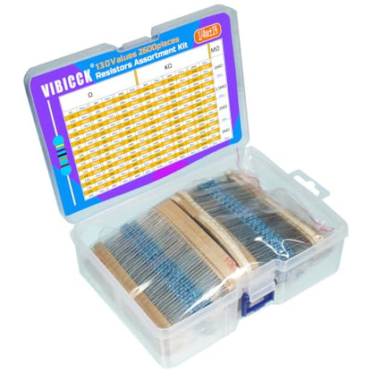 Resistor Kit, 2600Pcs 130 Values, 1 Ohm-3M Ohm 1% 1/4W
